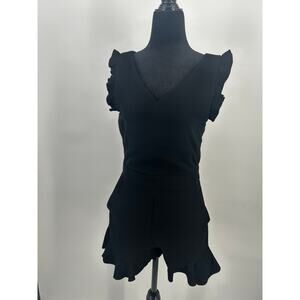 NWT Mango Casual Mono Cairo Black Ruffle Romper Jumpsuit  Size XS